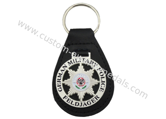 3D German Military Police Leather Key Chain, Zinc Alloy Personalized Leather Keychains with Soft Enamel Emblem