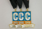 Personalized Metal Enamel Medallions , Running Awards Ribbon Medals For Kids